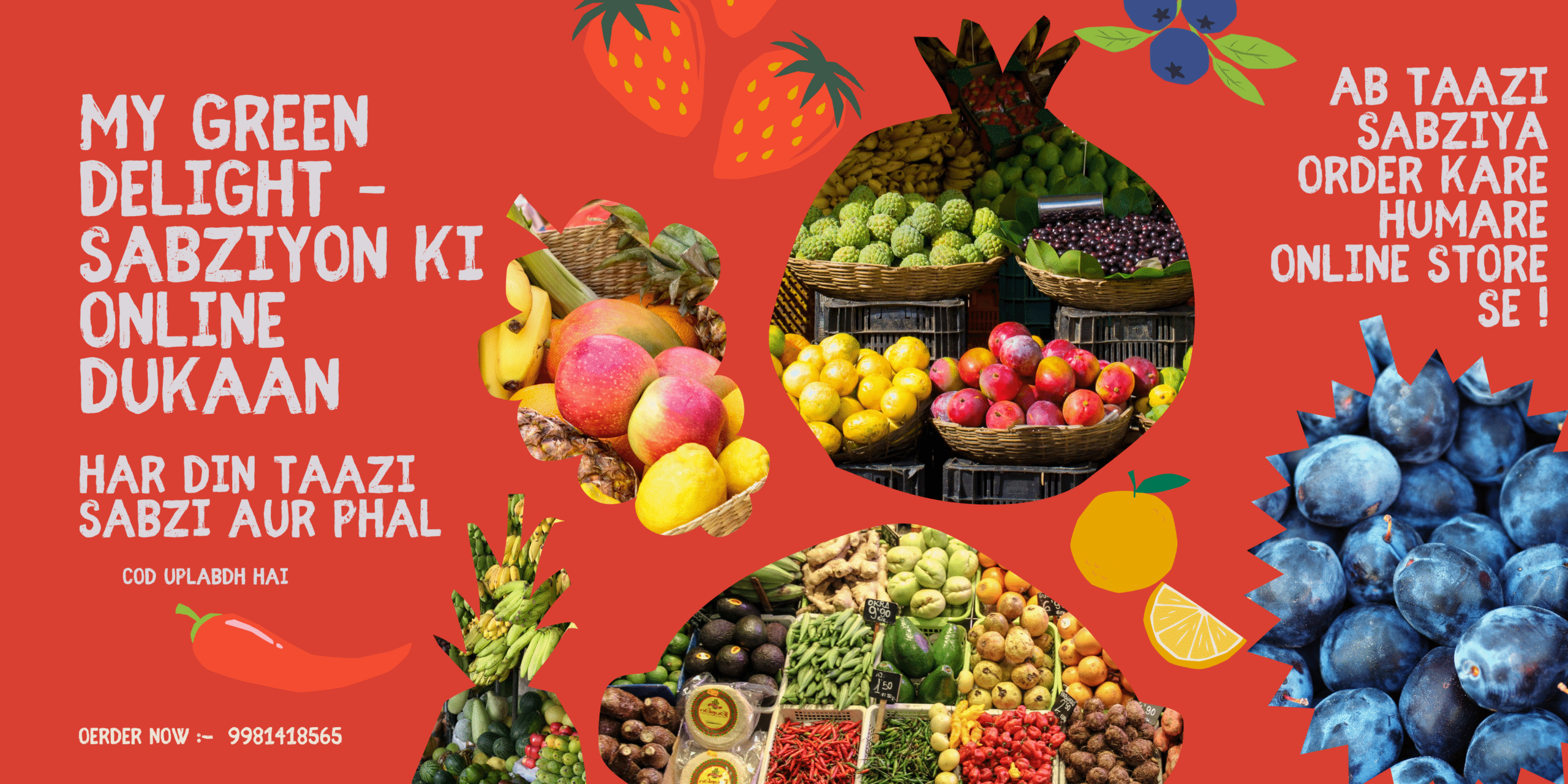 Black White Fruit Shop Banner in Illustrative Style